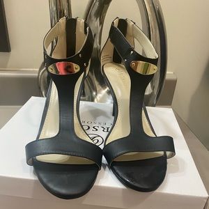 Black Ankle Strap Heel with Gold Plate